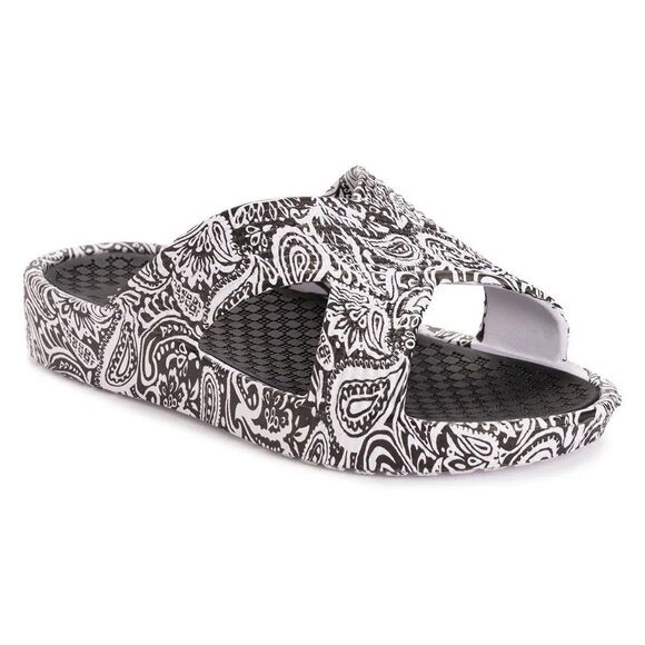 Muk Luks Shoes - New LUK-EES Women L 9-10 Black/White Paisley Pattern Criss Cross Slide Sandals
